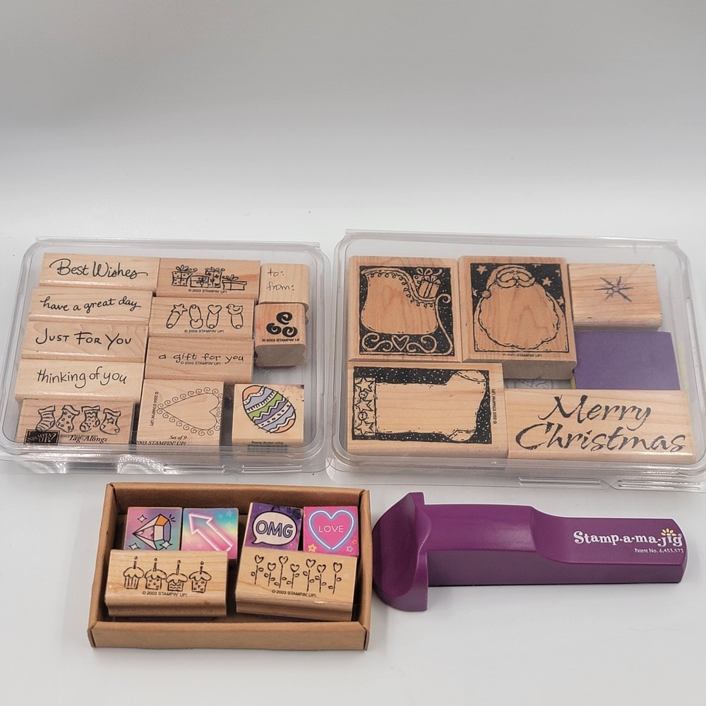 Lot of 23 Wooden Rubber Stamps MIXED DESIGNS Arts Crafts Ink Stampin Up+ Tool